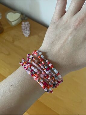 Me to We Pink and Red Multi-Strand Beaded Wrap Bracelet/necklace